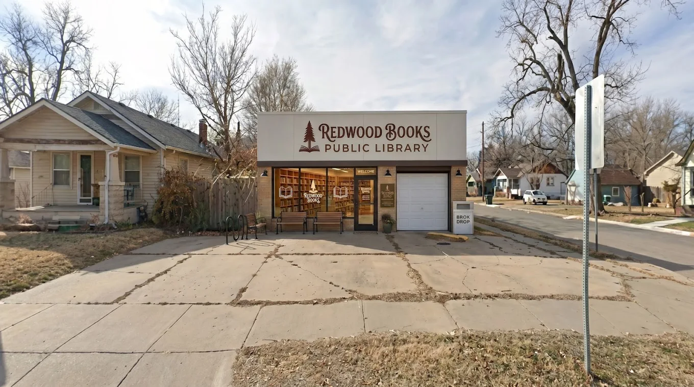 Redwood Books storefront on North Meridian Avenue in Wichita, Kansas